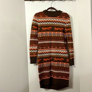 KIEL JAMES PATRICK Cozy Cabin Originals Sz Small Fox Print Sweater dress